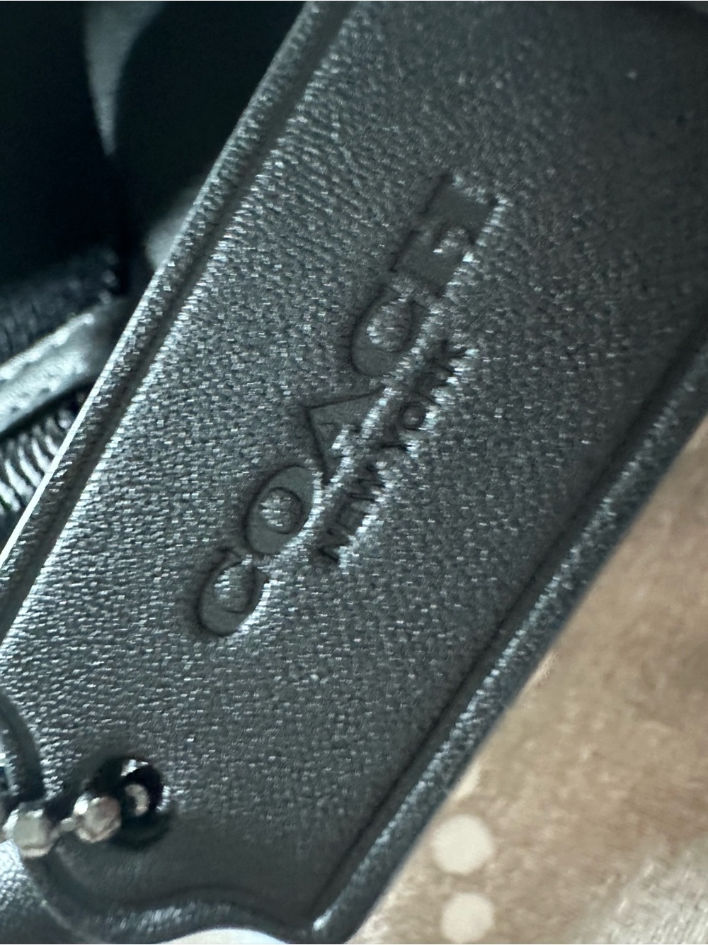 Coach Black Embossed Leather Tag Key Fob